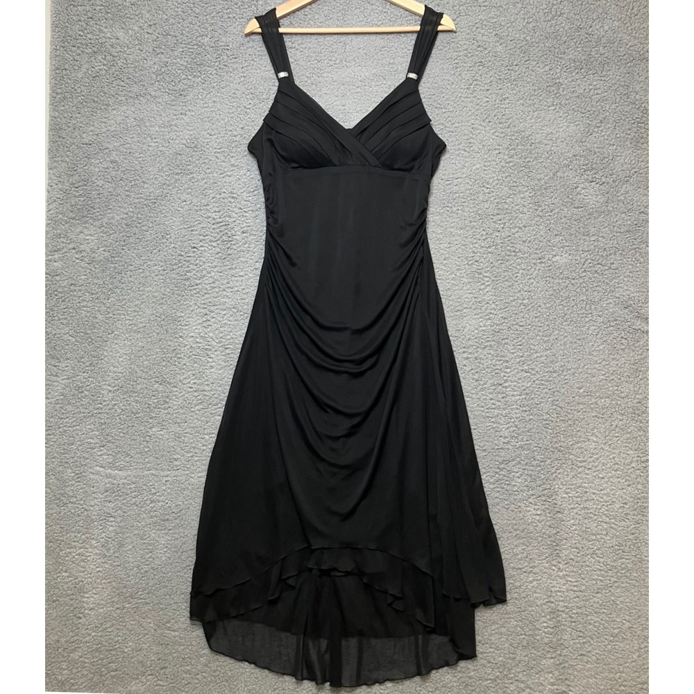 Y2K VTG Scarlett Nite Dress Women 16 Black Ruched High Low Dark Fairy Whimsigoth
